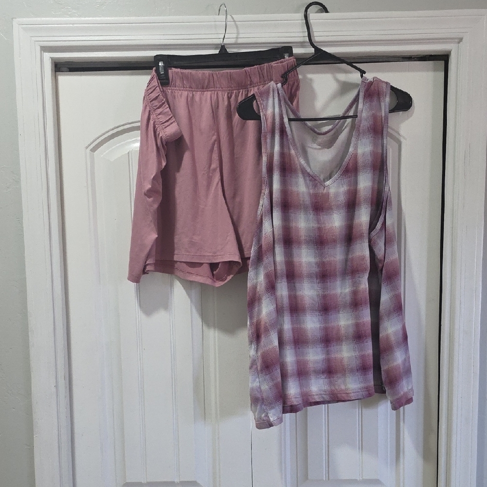 Eddie Bauer Pink Plaid Sleeveless Pajama Set